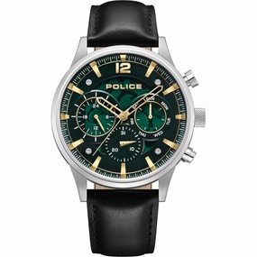 Police Urban Gents Watch with Green Semi-Transparent Dial and Black Leather Strap