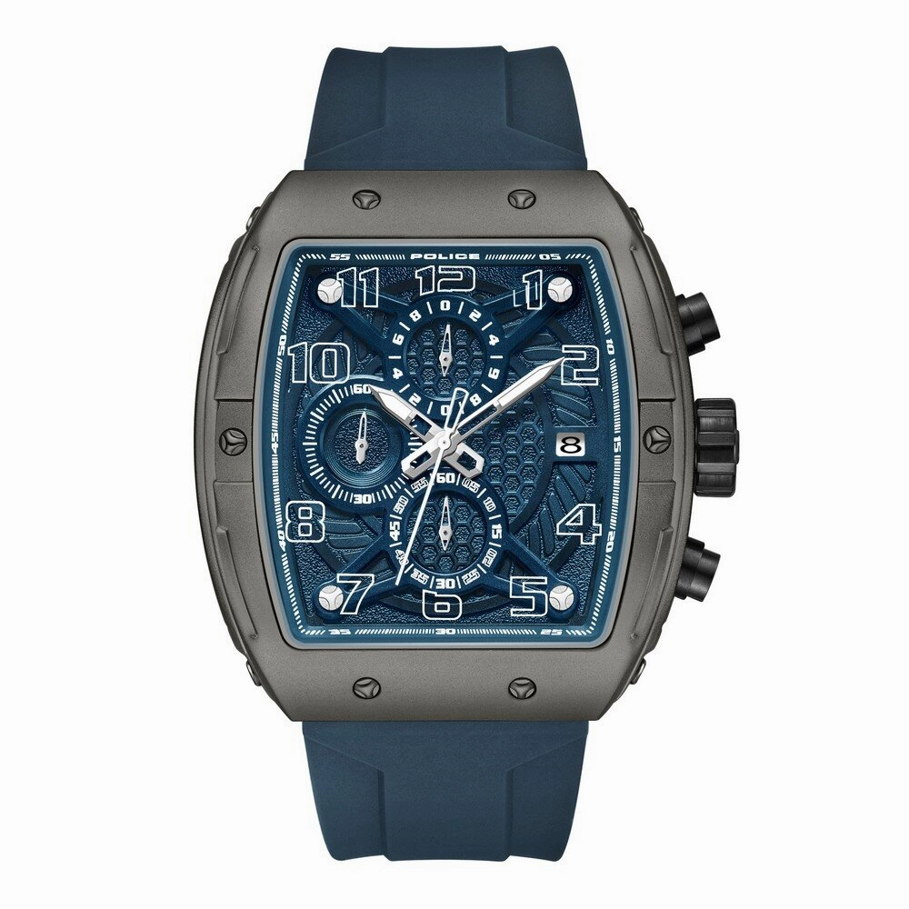 Police Urban Rebel Gents Blue Dial IP Gun Case Blue Silicone Strap Watch