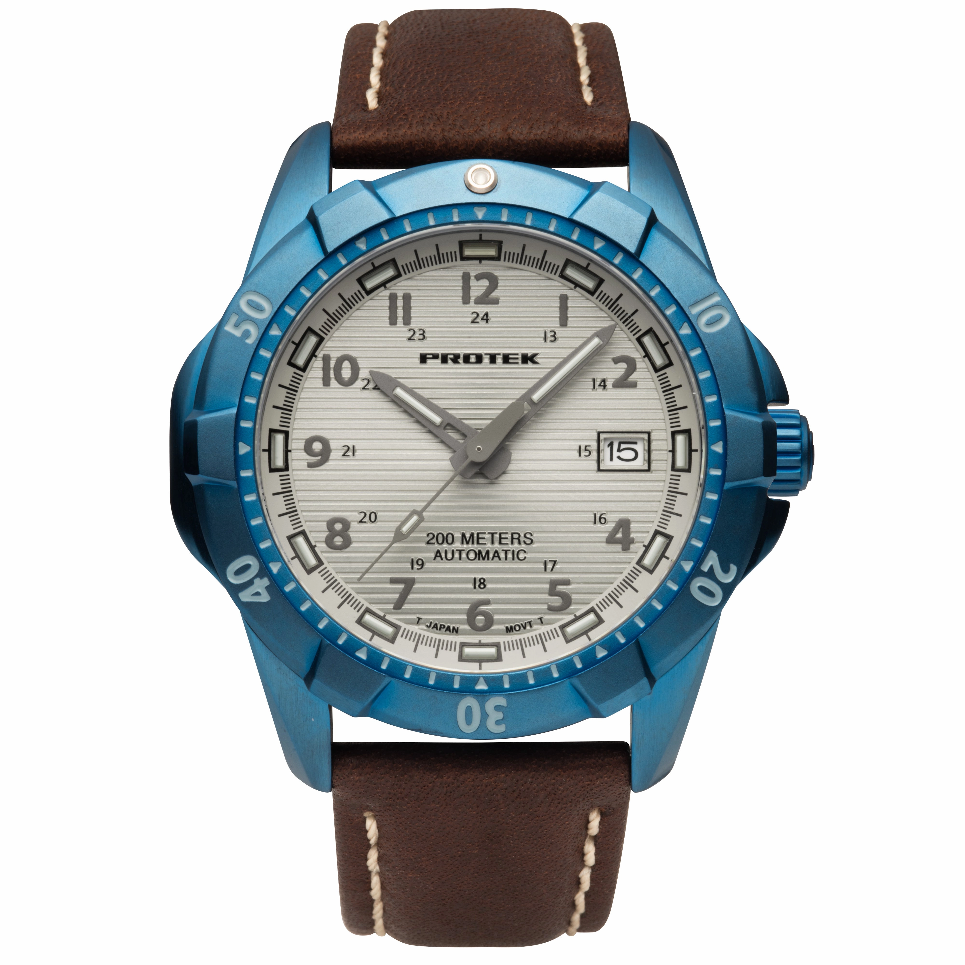 ProTek Men's Watch - Dive Automatic Cream Dial Blue Case Brown Leather Strap | 2213