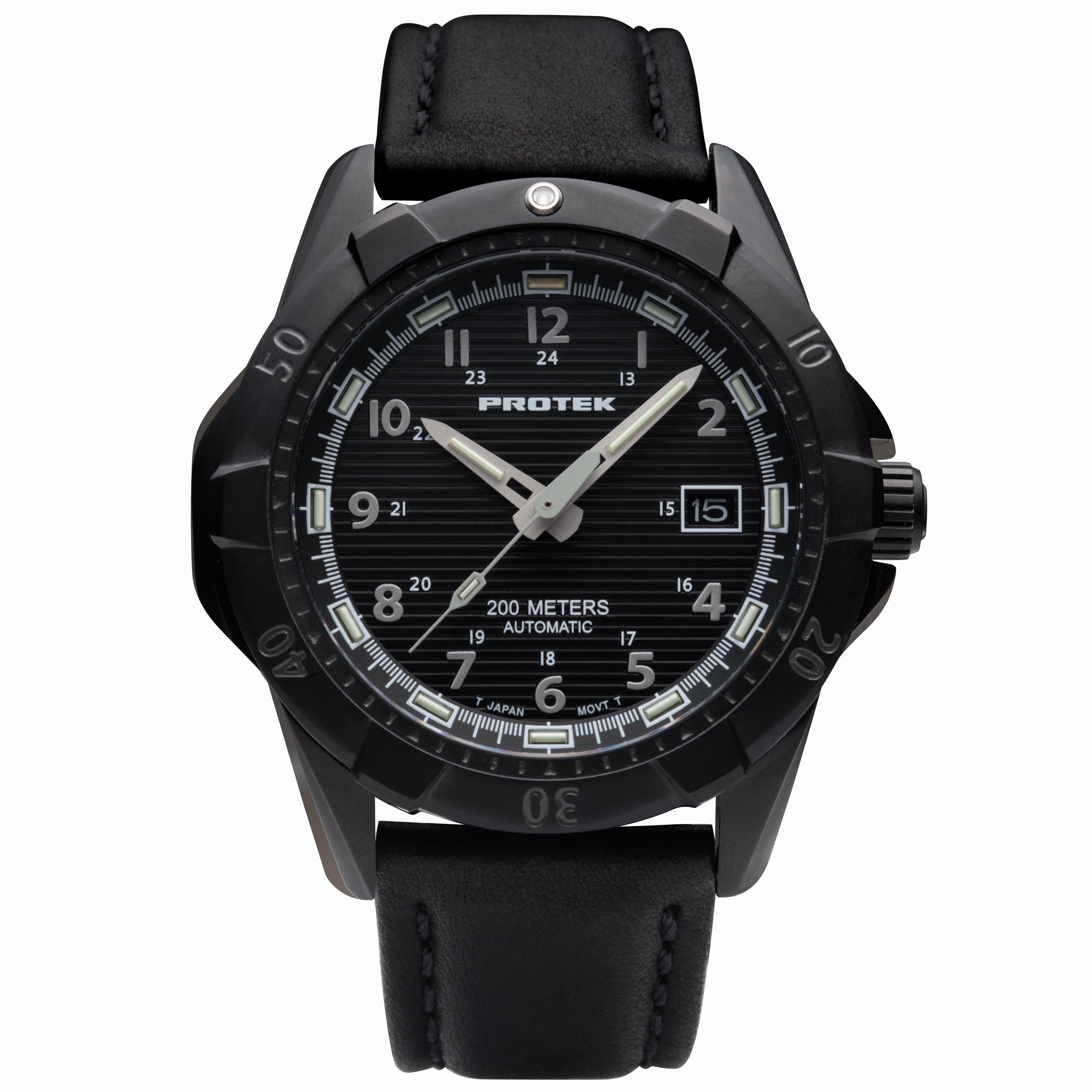 ProTek Men's Watch - Dive Rotating Bezel Automatic Black Dial Leather Strap | 2202