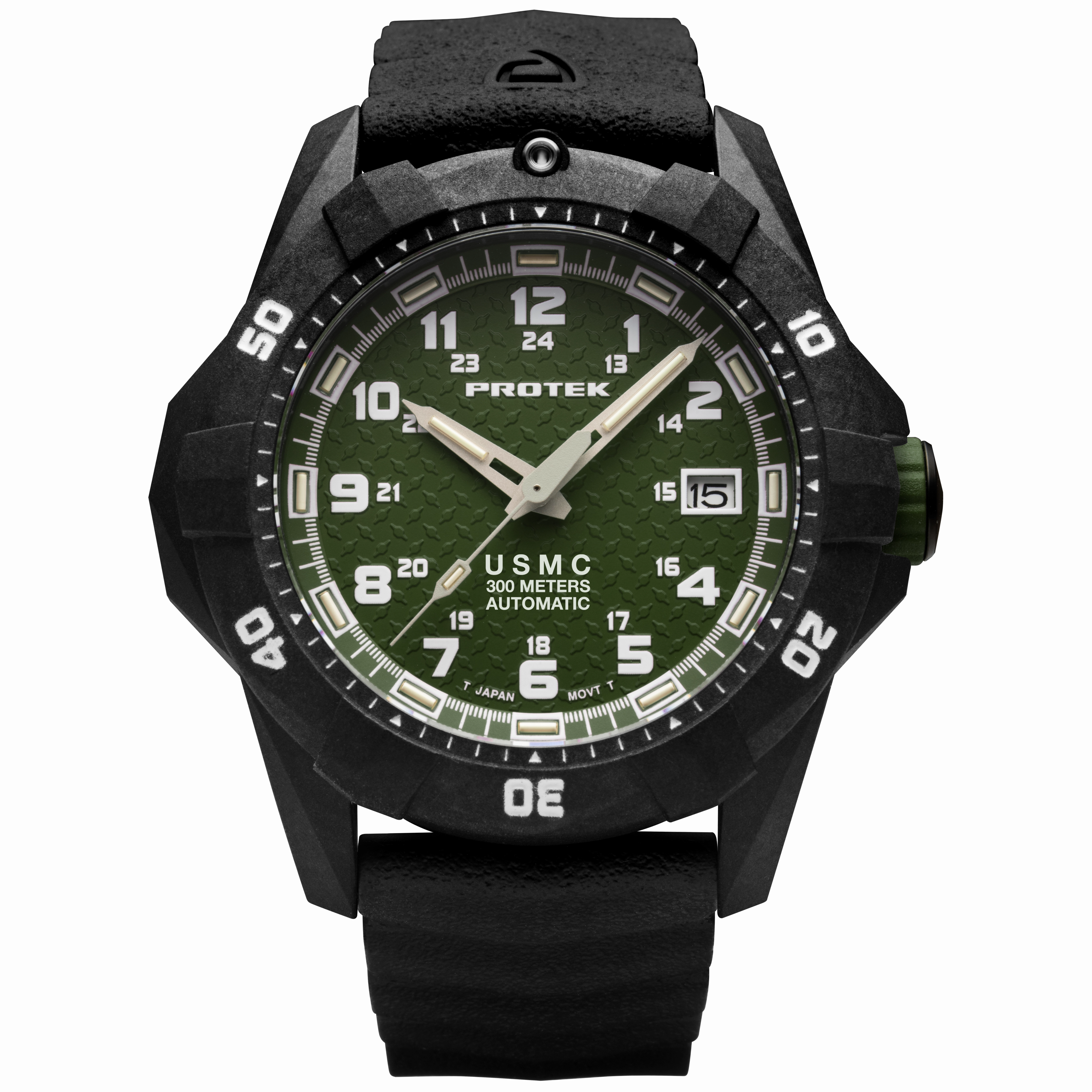 ProTek Men's Watch - USMC Series Automatic Green Dial Genuine Rubber Strap | 1215