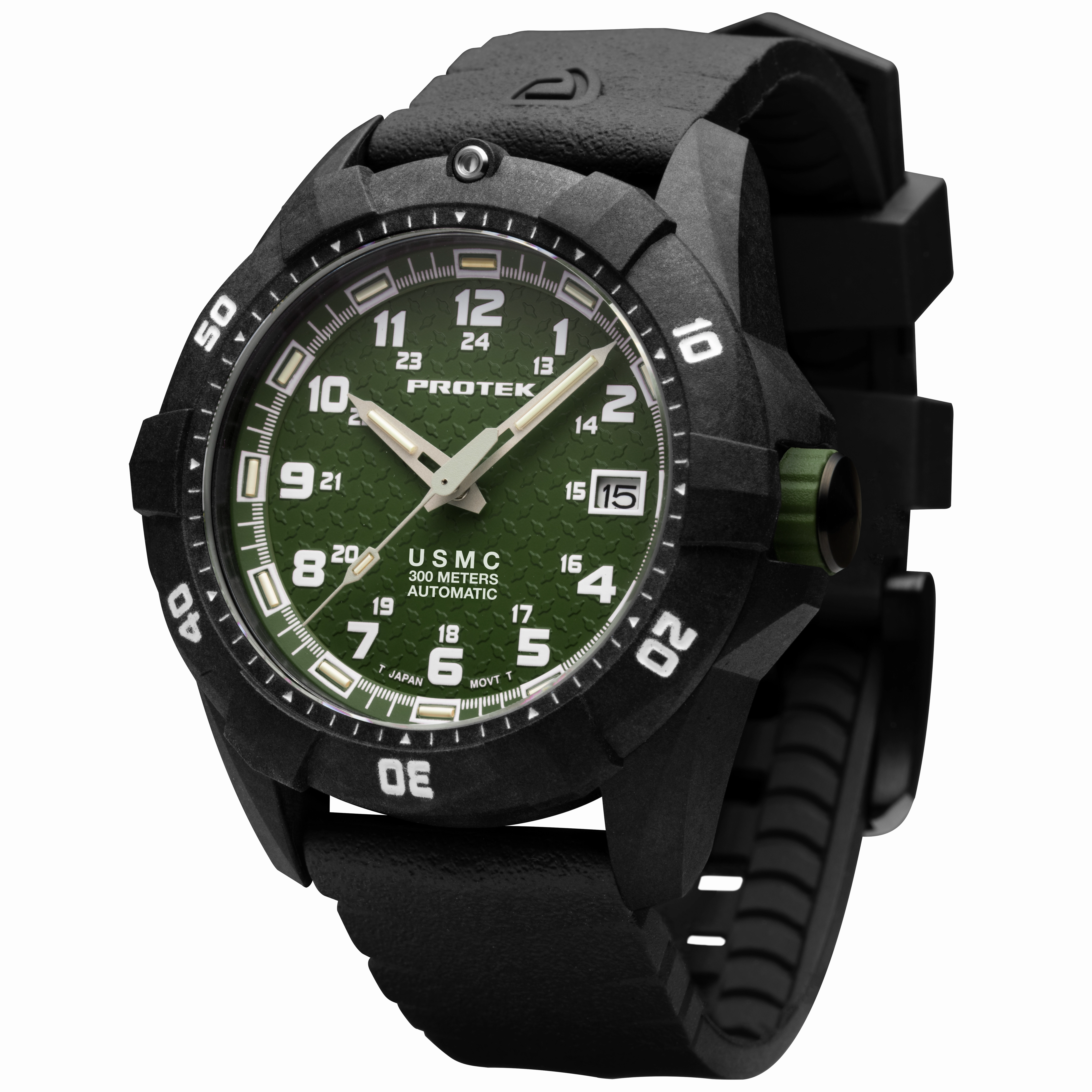 ProTek Men's Watch - USMC Series Automatic Green Dial Genuine Rubber Strap | 1215