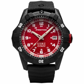 ProTek Men's Watch - USMC Series Automatic Red Dial Genuine Rubber Strap Dive | 1212