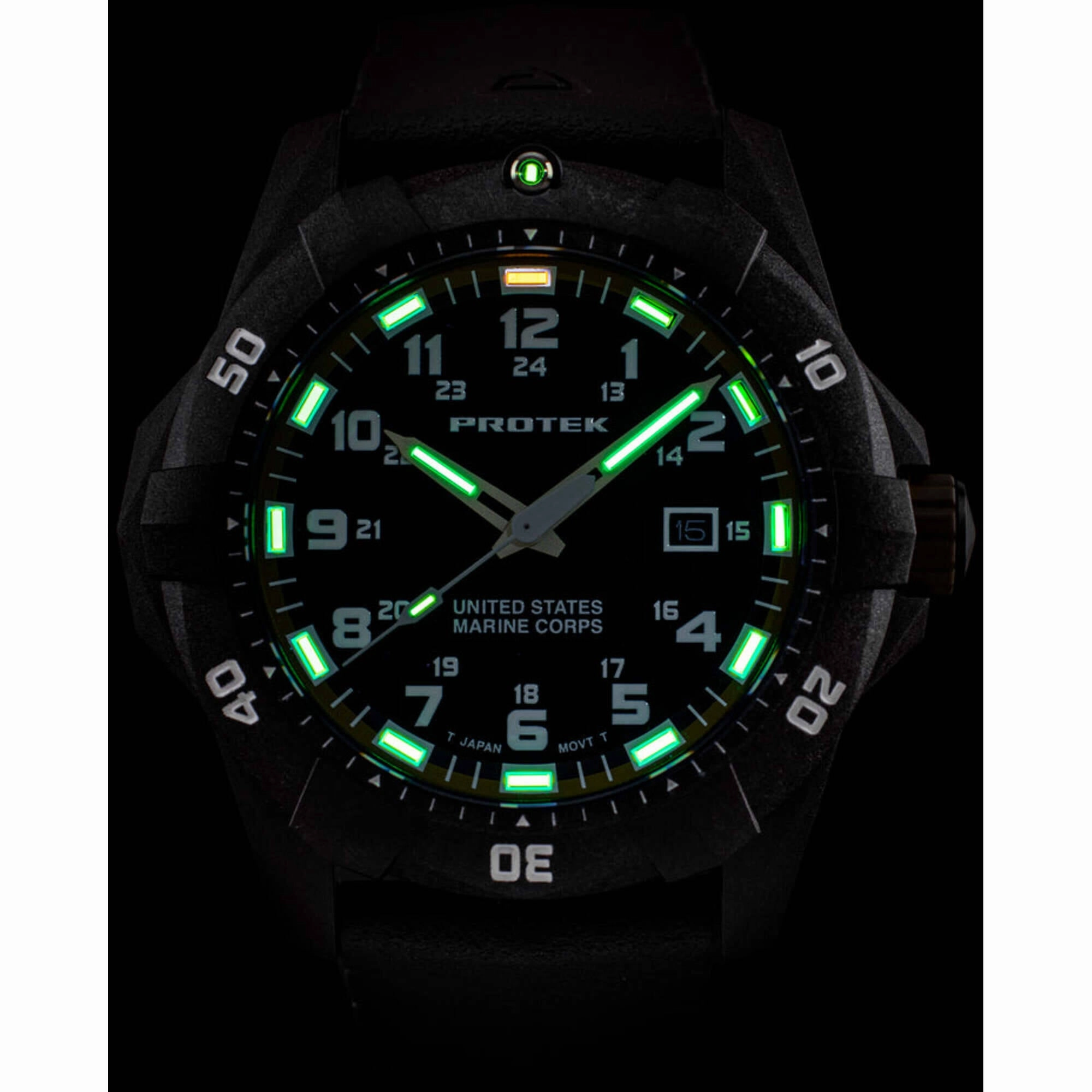 ProTek Men's Watch - USMC Series Quartz Black and Green Dial Rubber Strap Dive | 1015