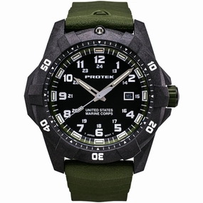 ProTek Men's Watch - USMC Series Quartz Green Genuine Rubber Strap Date Dive | 1015G