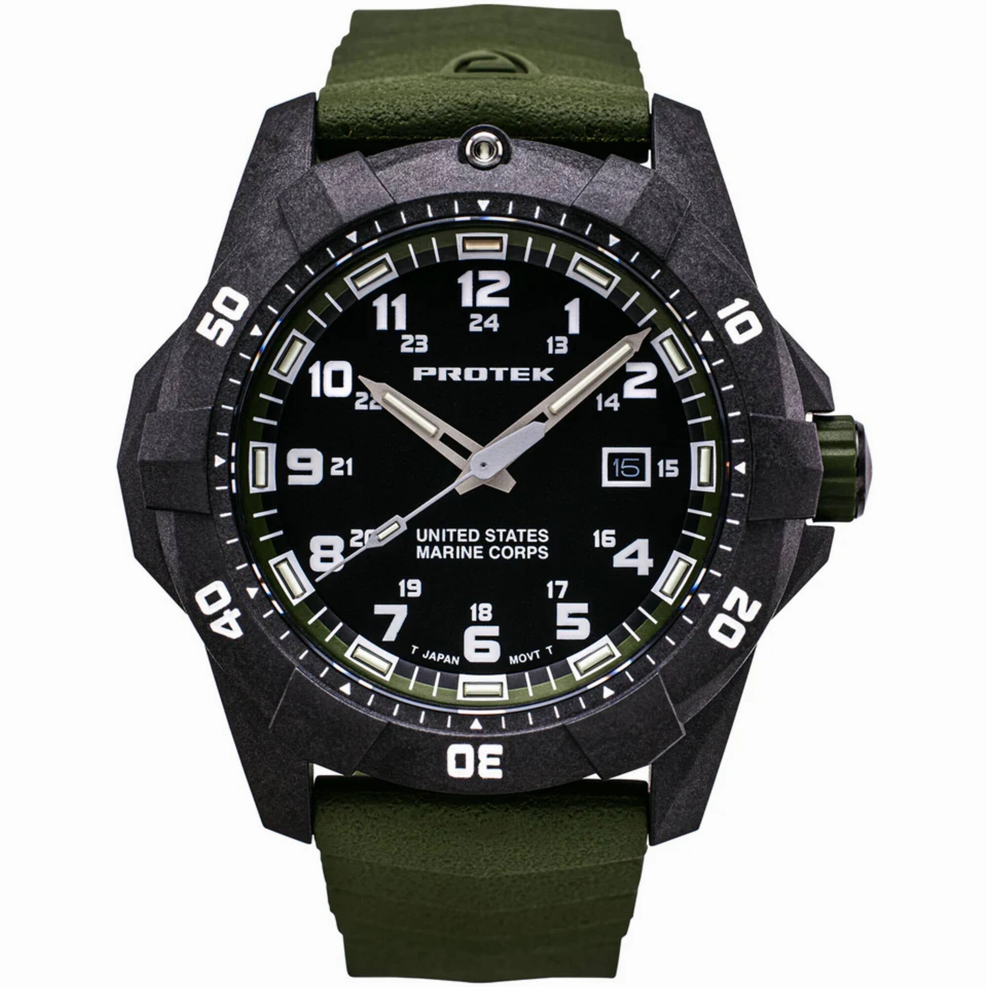 ProTek Men's Watch - USMC Series Quartz Green Genuine Rubber Strap Date Dive | 1015G