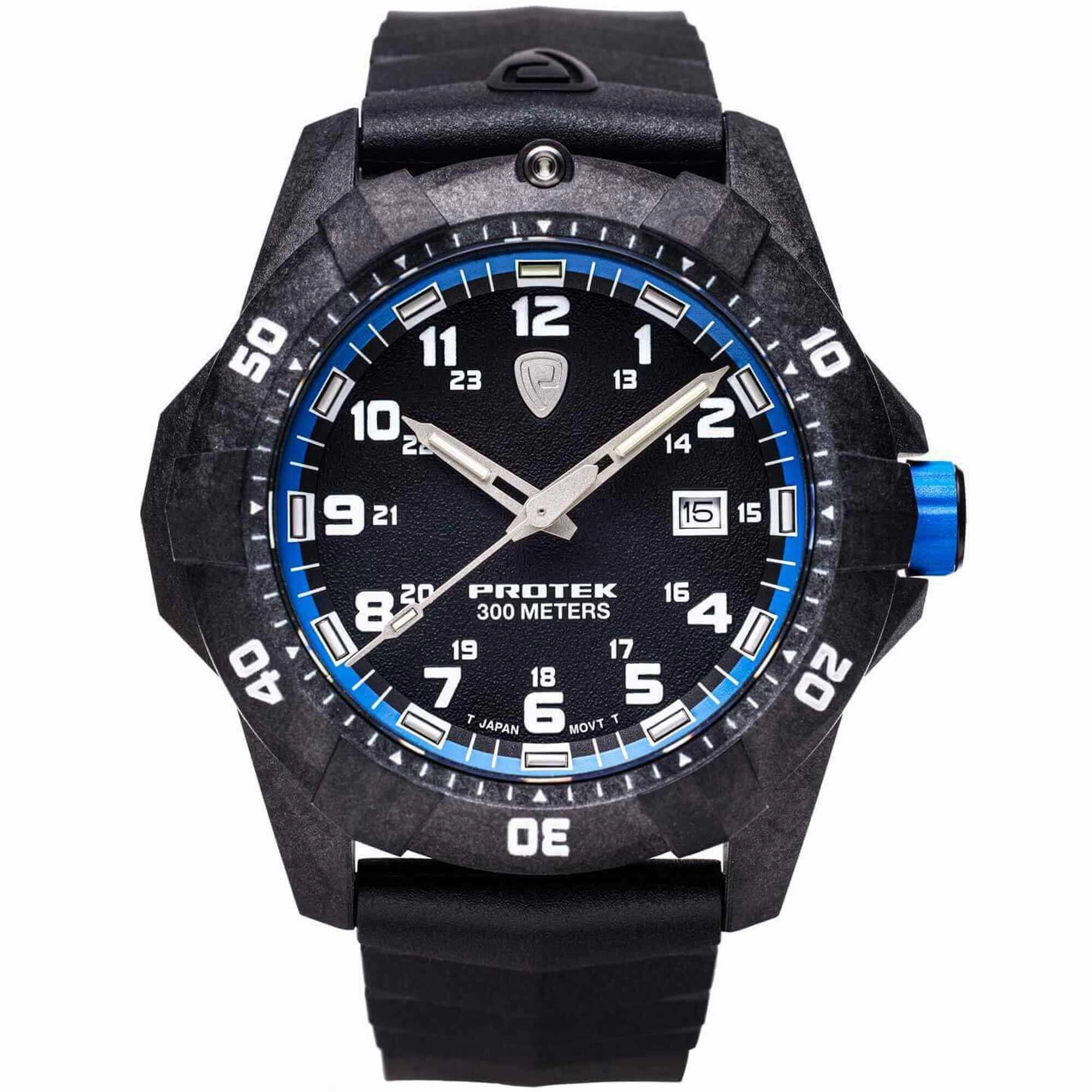 Protek Unisex Quartz Watch - Dive Series Blue and Black Dial Rubber Strap | 1003