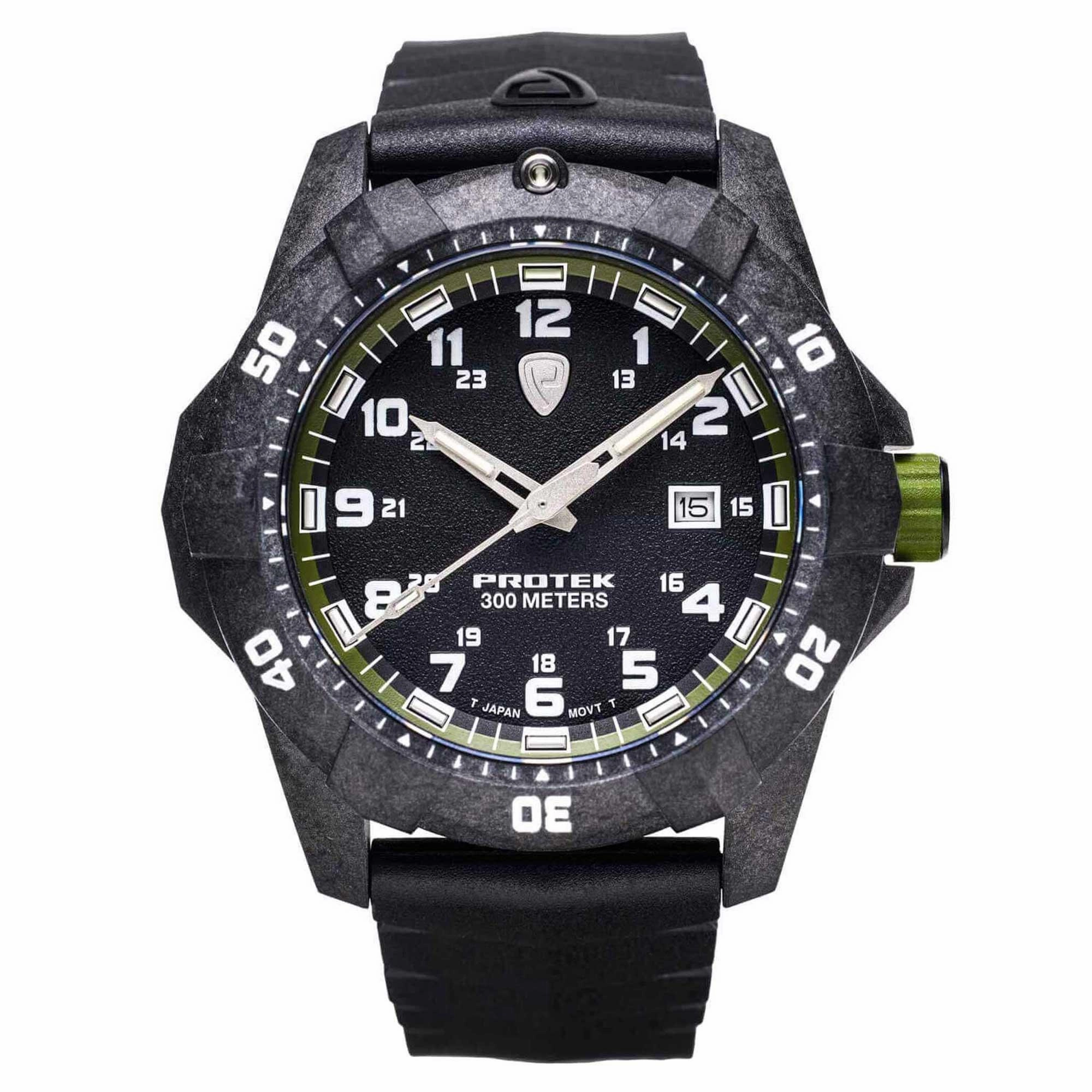 Protek Unisex Quartz Watch - Dive Series Green and Black Dial Rubber Strap | 1005