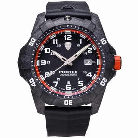 Protek Unisex Quartz Watch - Dive Series Orange and Black Dial Rubber Strap | 1004