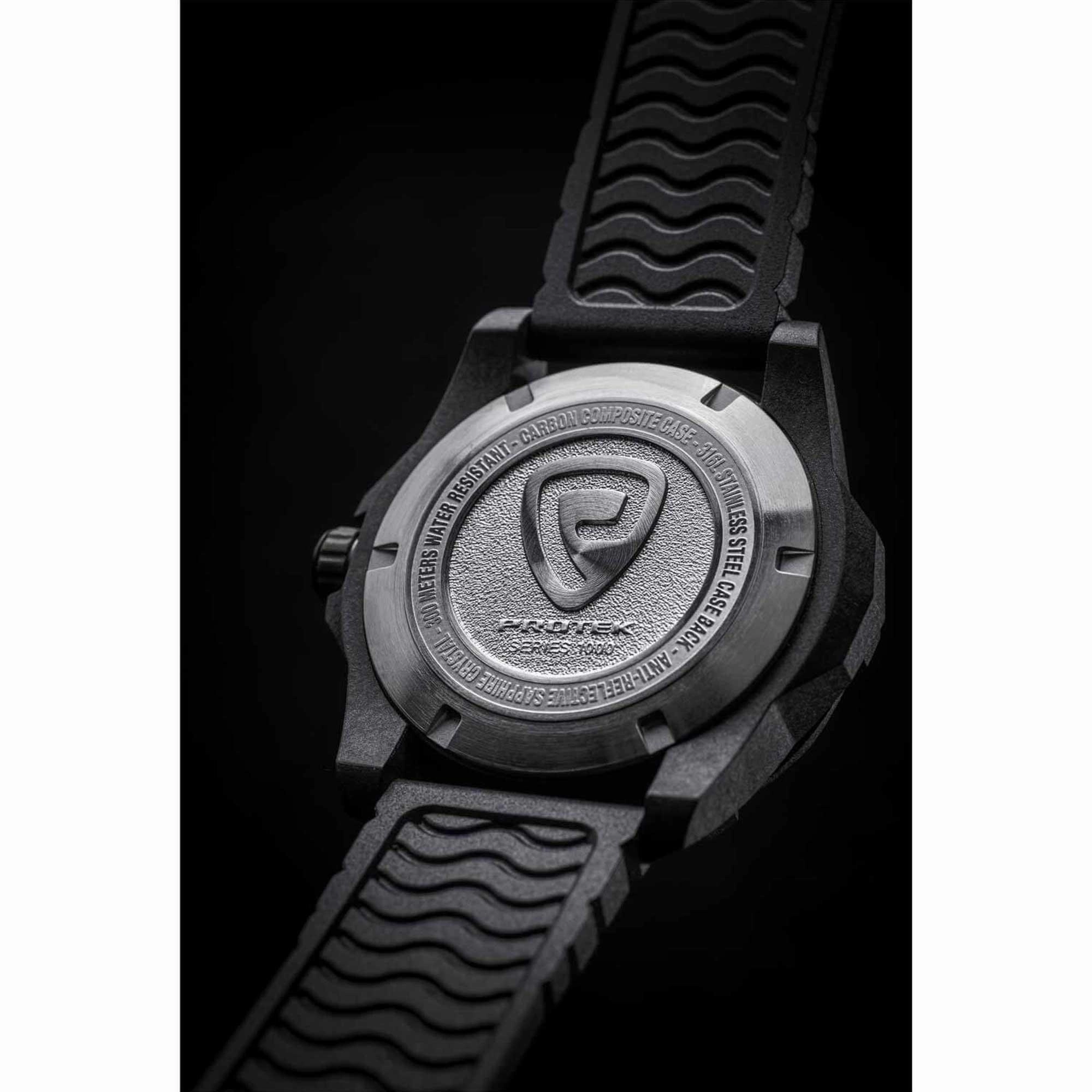Protek Unisex Quartz Watch - Dive Series Rotating Bezel Black Dial Rubber Strap | 1001