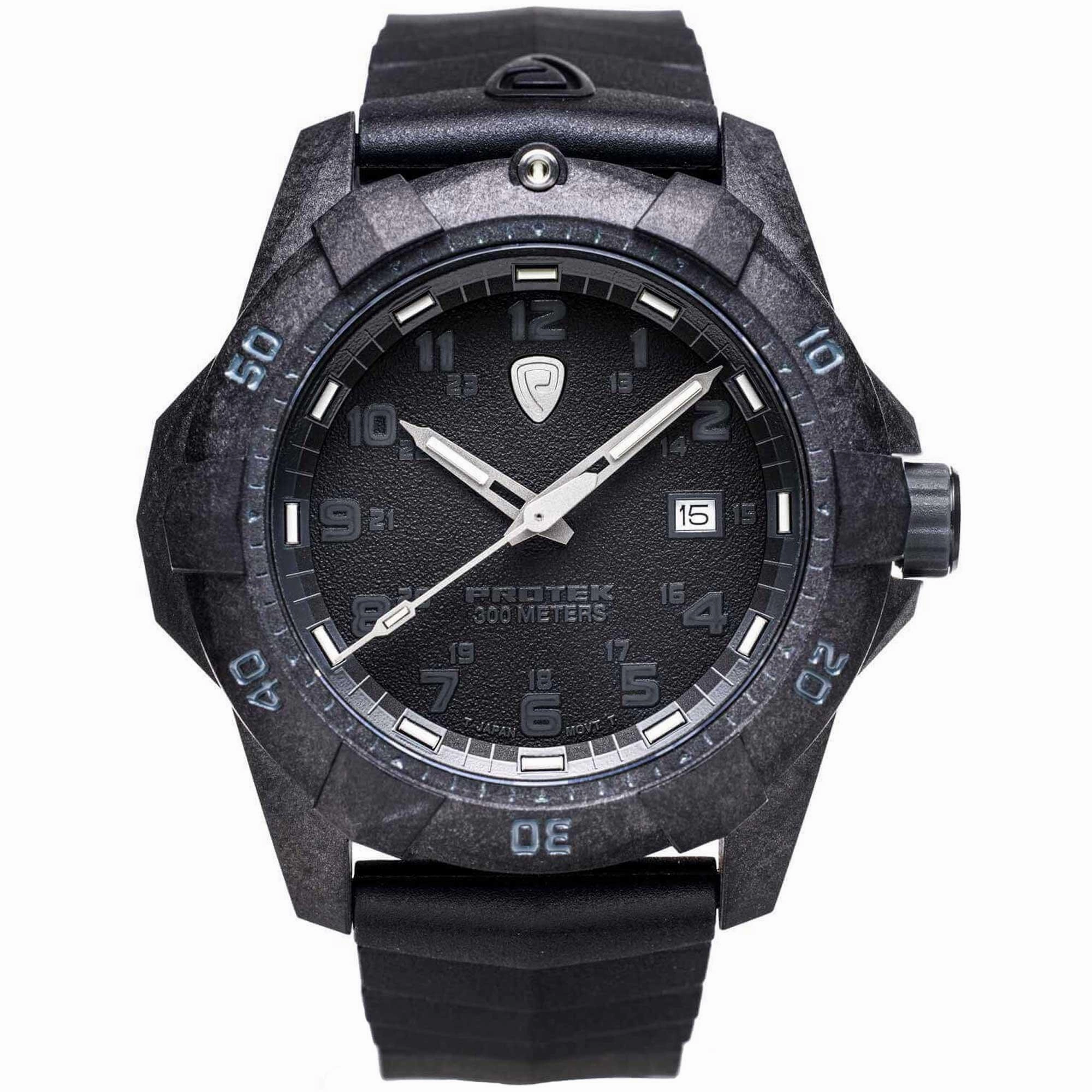 Protek Unisex Quartz Watch - Dive Series Rotating Bezel Black Dial Rubber Strap | 1001