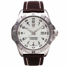 Protek Unisex Quartz Watch - Dive Series Rotating Bezel Brown Leather Strap | 2005