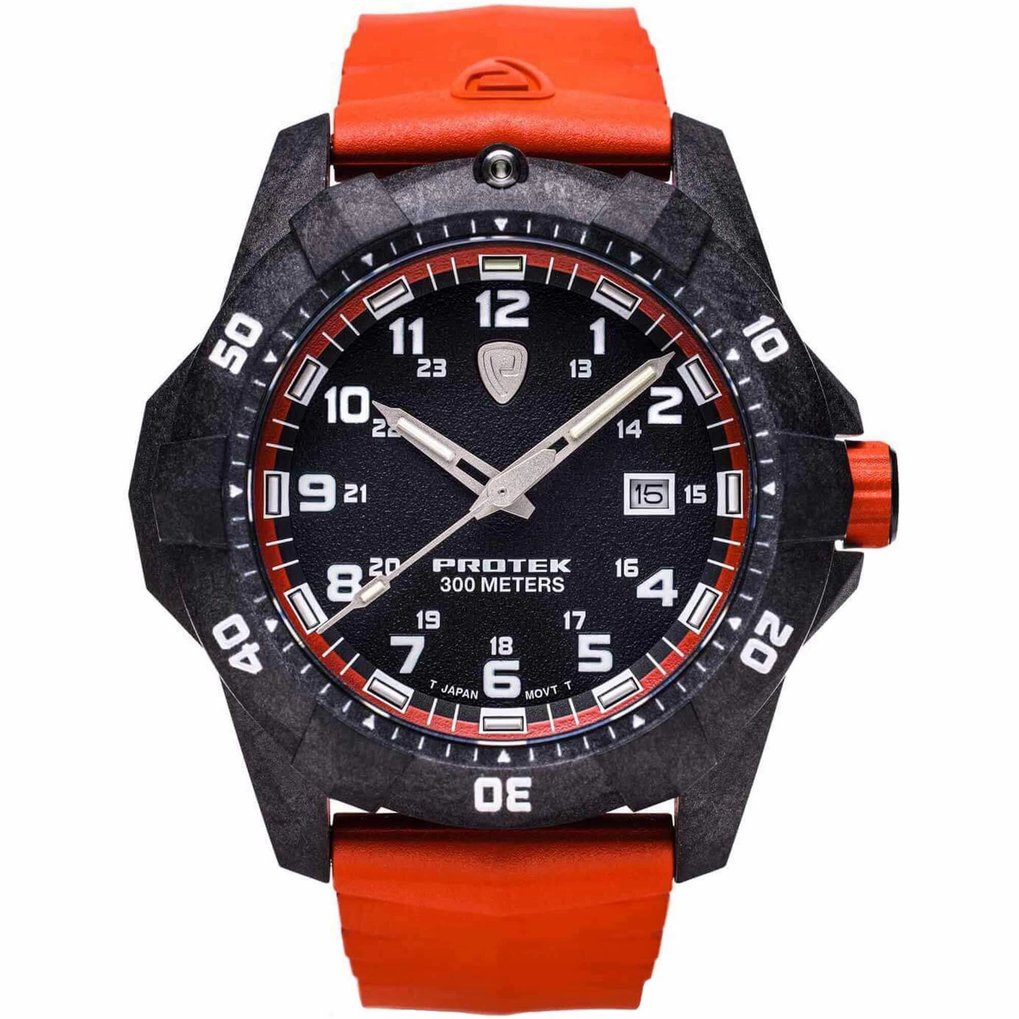 Protek Unisex Quartz Watch - Dive Series Rotating Bezel Orange Rubber Strap | 1004O