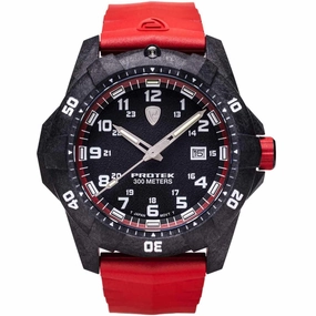 Protek Unisex Quartz Watch - Dive Series Rotating Bezel Red Rubber Strap | 1002R