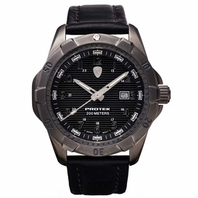 Protek Unisex Watch - Dive Series Rotating Bezel Genuine Black Leather Strap | 2002