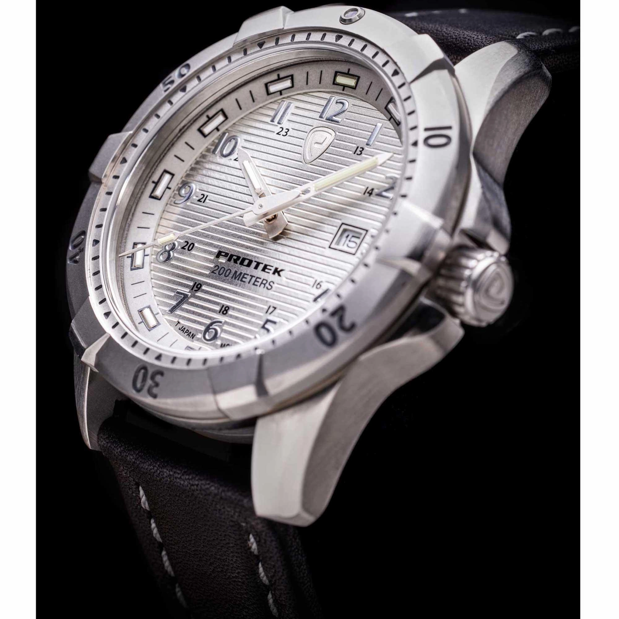 Protek Unisex Watch - Dive Series Rotating Bezel Genuine Black Leather Strap | 2004