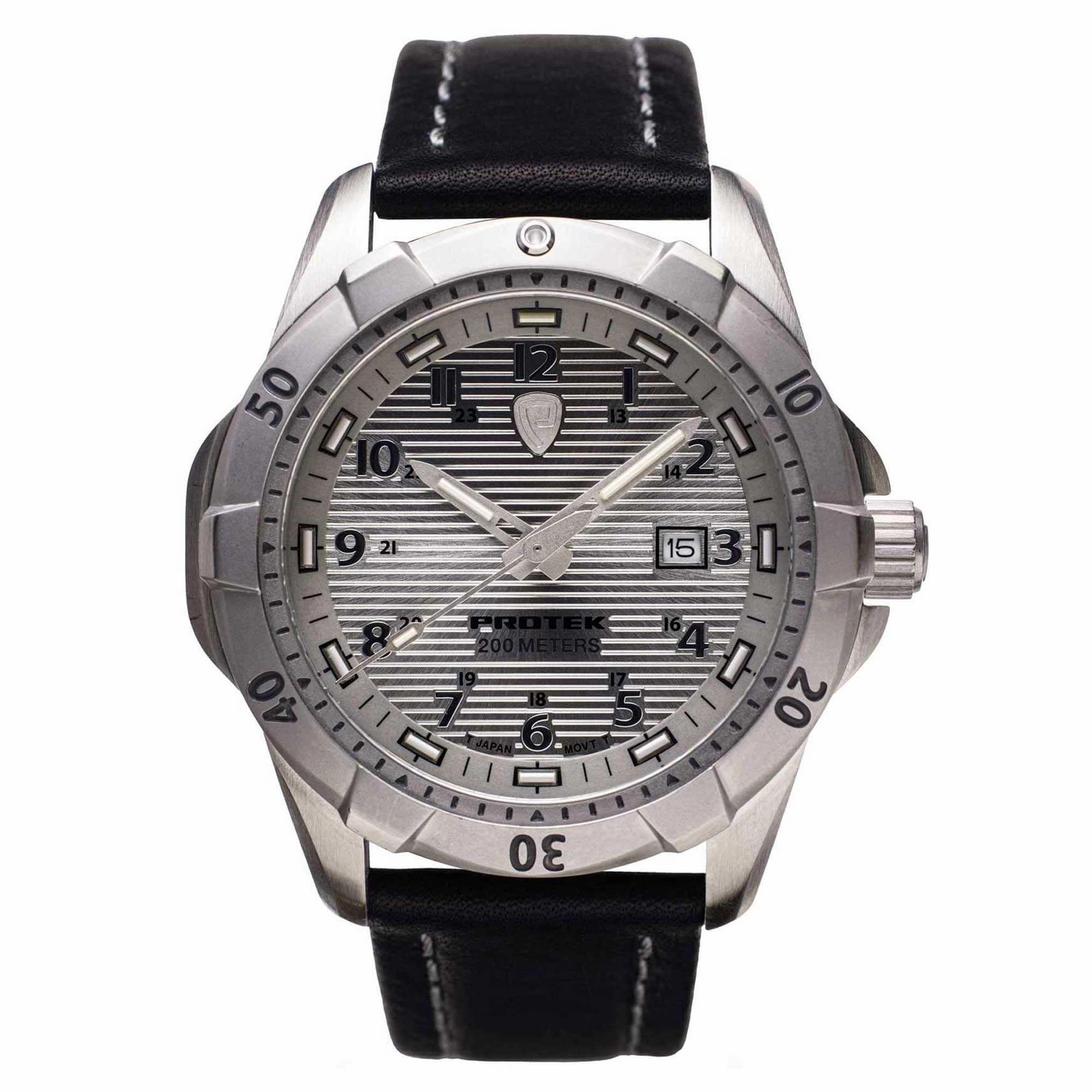 Protek Unisex Watch - Dive Series Rotating Bezel Genuine Black Leather Strap | 2004