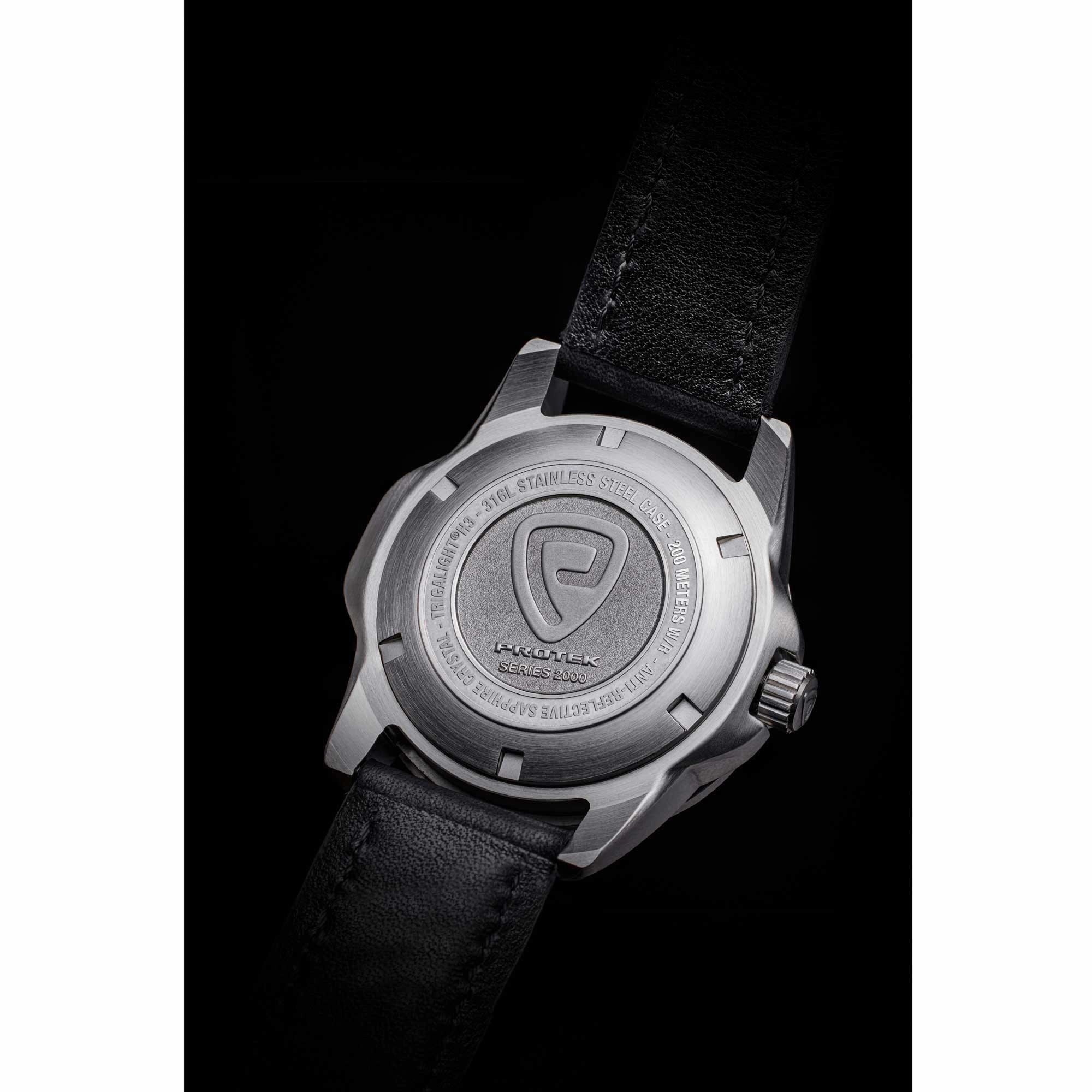 Protek Unisex Watch - Dive Series Rotating Bezel Genuine Black Leather Strap | 2004