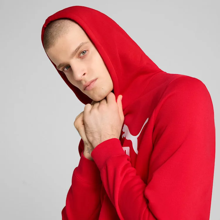 PUMA MEN'S ESSENTIALS LOGO FLEECE RED HOODIE