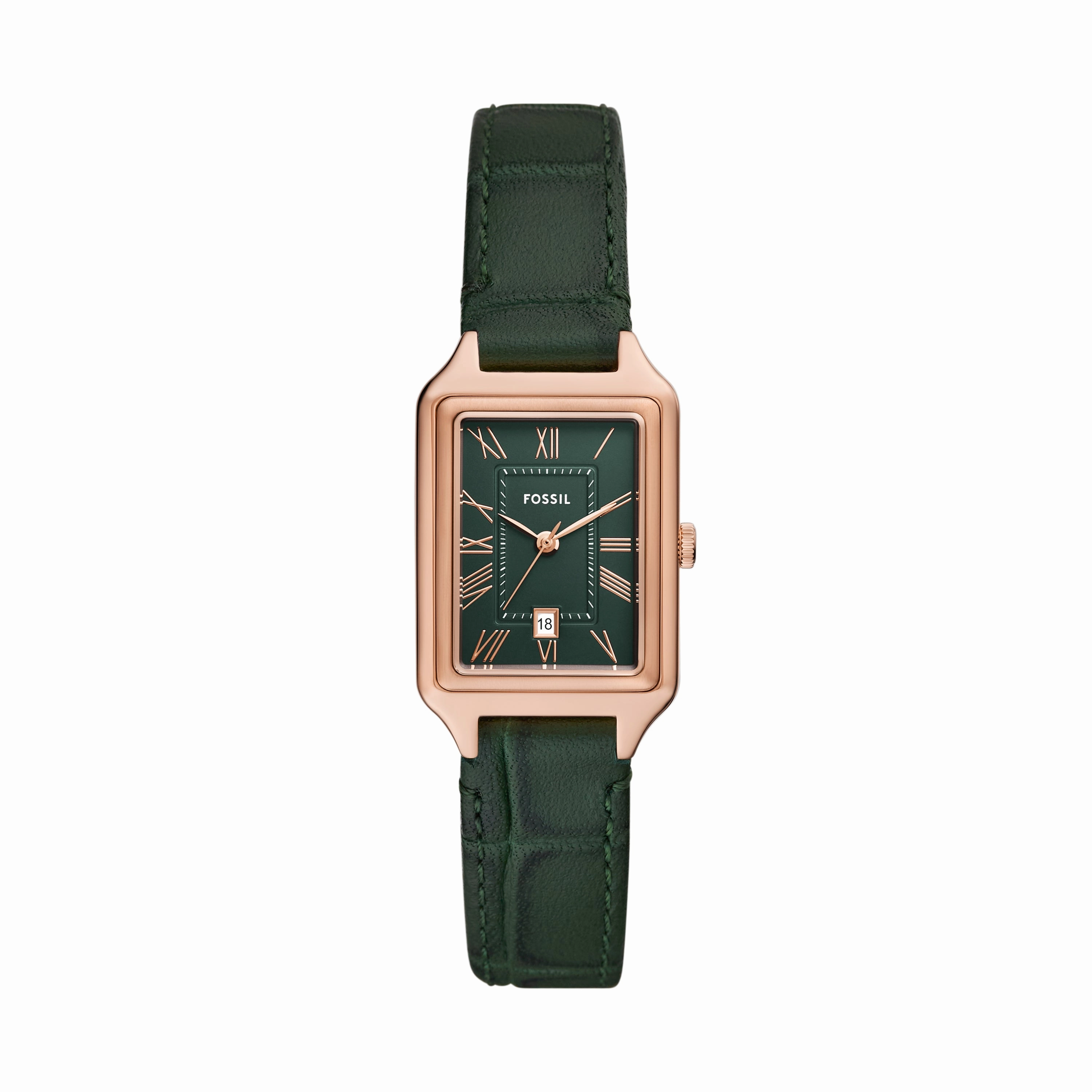Raquel Three-Hand Date Green Croco LiteHide? Leather Watch