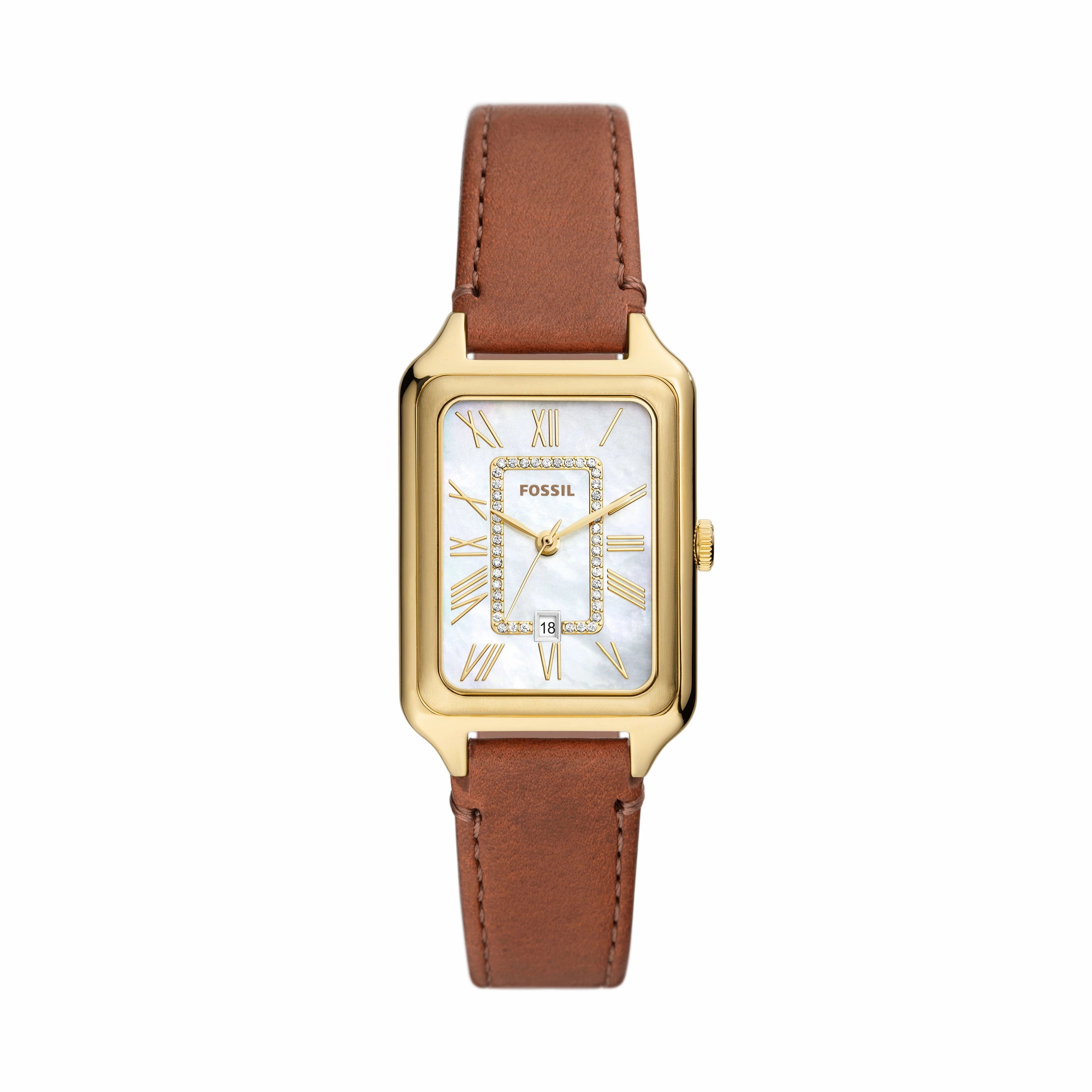 Raquel Three-Hand Date Medium Brown LiteHide? Leather Watch