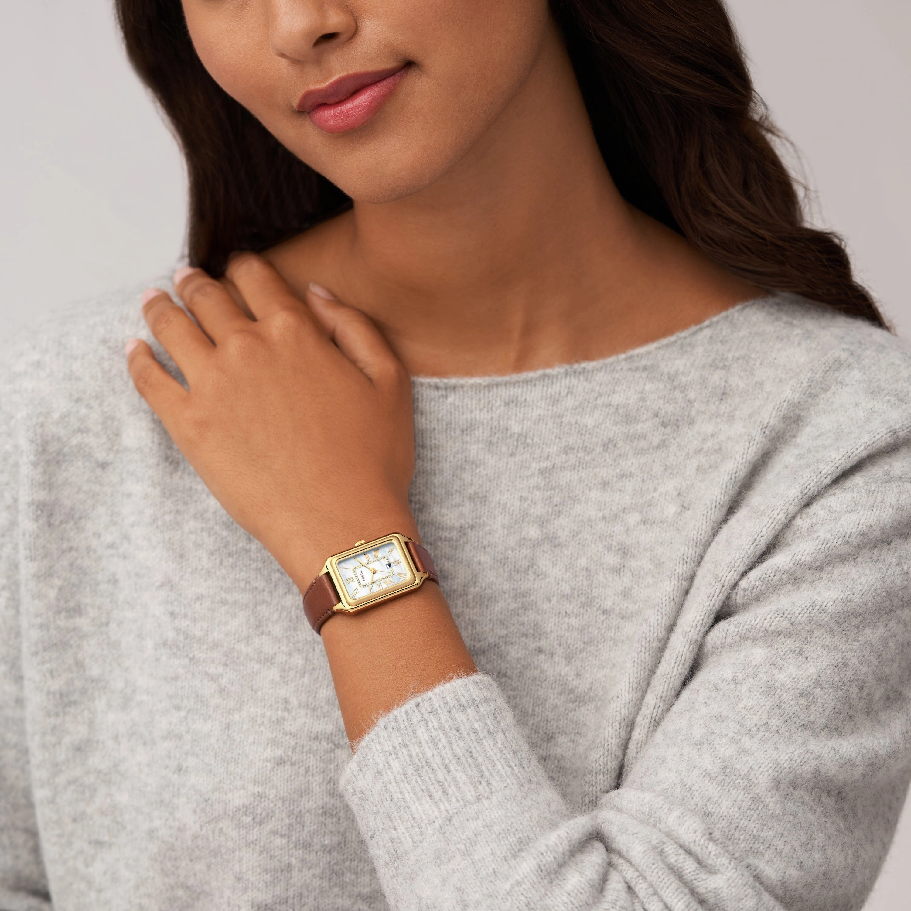 Raquel Three-Hand Date Medium Brown LiteHide? Leather Watch