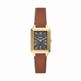 Raquel Three-Hand Date Medium Brown LiteHide? Leather Watch