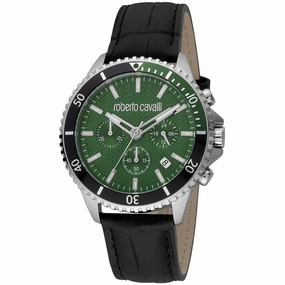 Roberto Cavalli Men's Watch - Classic Quartz Green Dial Leather Strap | RC5G049L0015