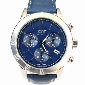 Rsw Men's Stainless Steel Watch With Blue Leather Strap