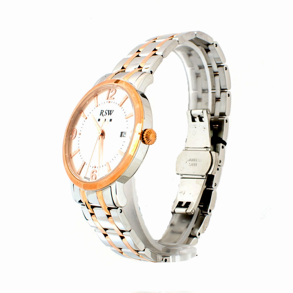 Rsw Men's Stainless Steel Watch With Two-ToneSilver And Rg Bracelet & White Dial
