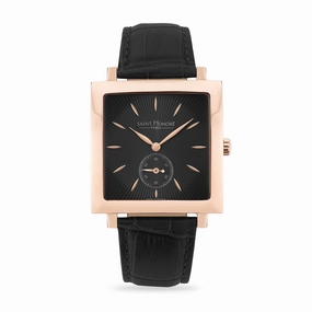 Saint Honore Carre Gents Black Dial Rose Gold Case Black Leather Strap Watch