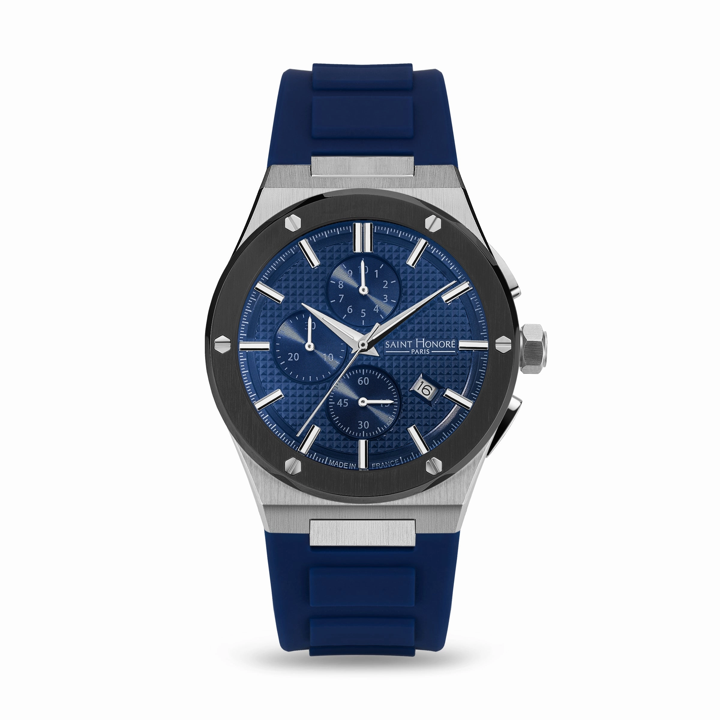 Saint Honore Haussman Gents Blue Dial Stainless Steel Silver Black Case Blue Silicon Starp Watch