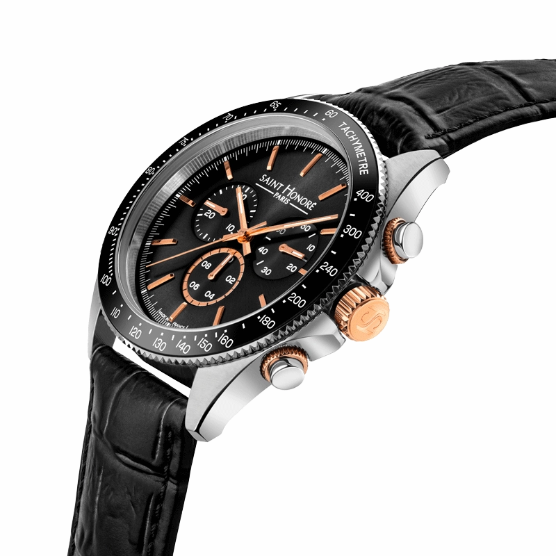Saint Honore Le Bourget Men's Black Dial Black Leather Strap Watch