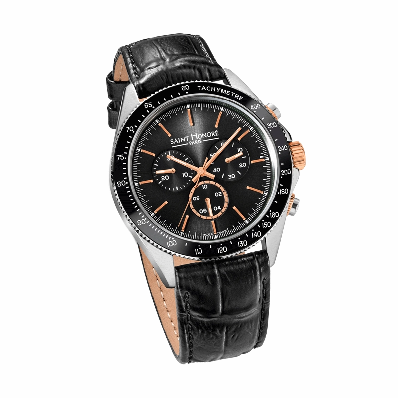 Saint Honore Le Bourget Men's Black Dial Black Leather Strap Watch