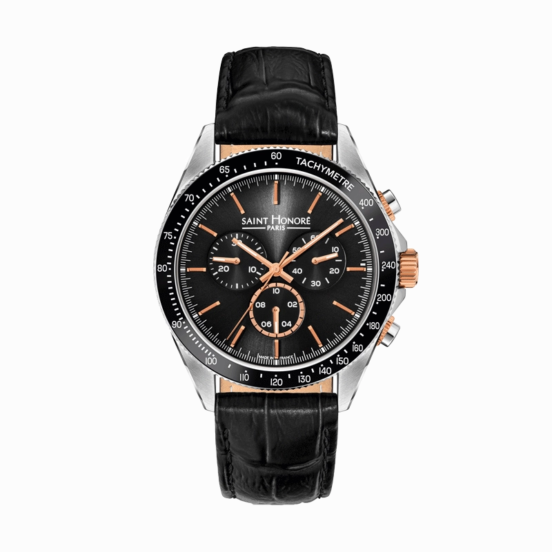 Saint Honore Le Bourget Men's Black Dial Black Leather Strap Watch