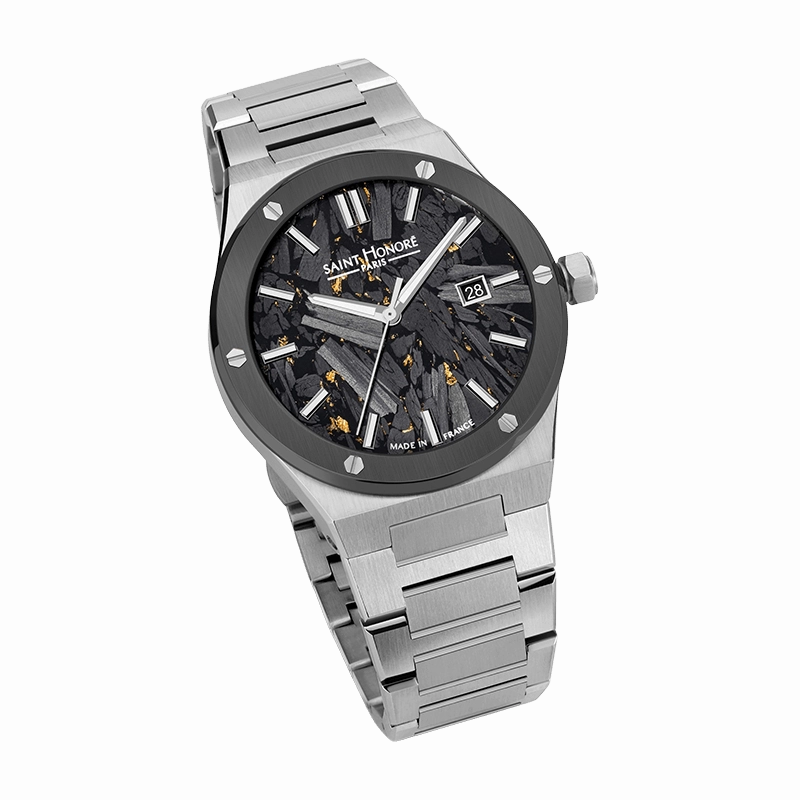 Saint Honore New Haussmann Gents Black Dial Stainless Steel Bracelet Watch