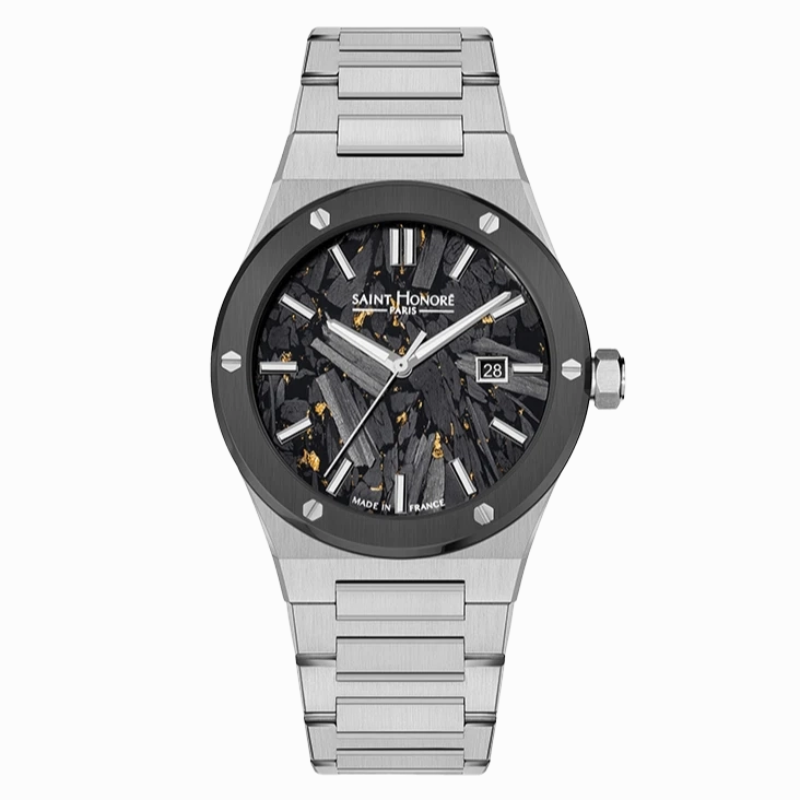 Saint Honore New Haussmann Gents Black Dial Stainless Steel Bracelet Watch