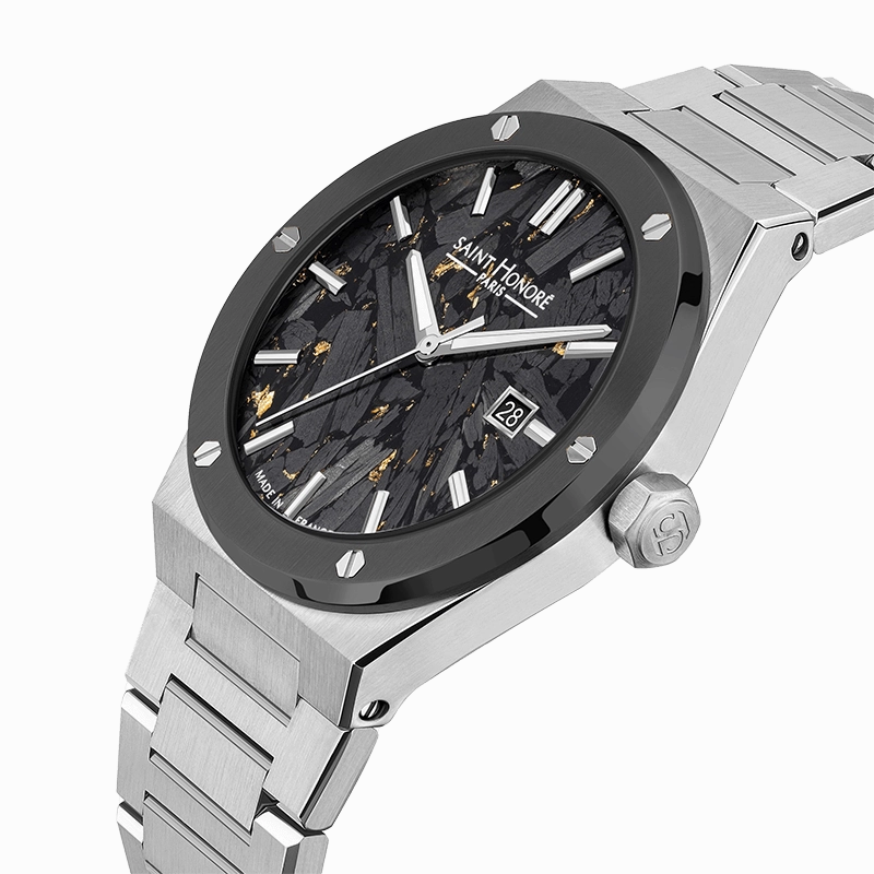 Saint Honore New Haussmann Gents Black Dial Stainless Steel Bracelet Watch