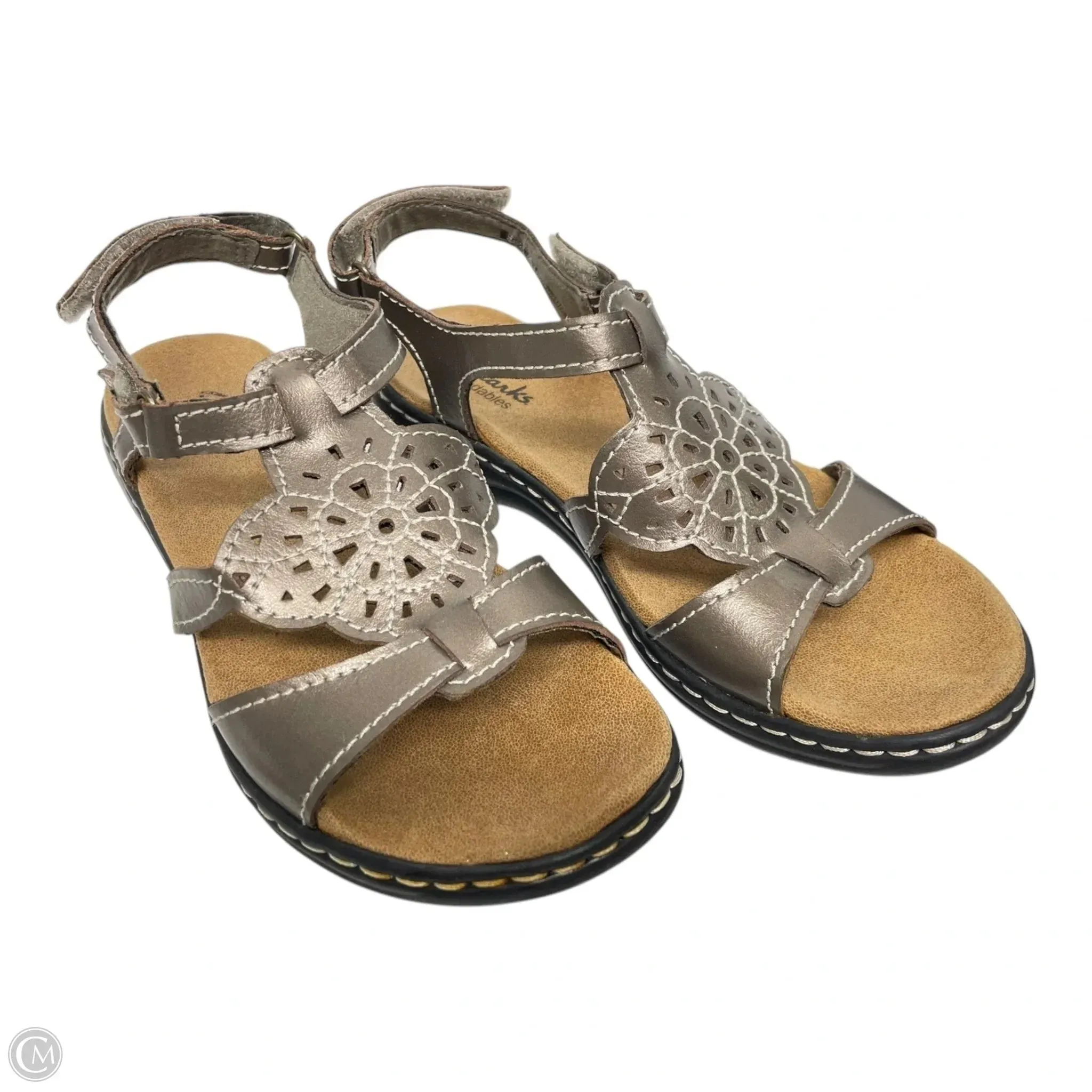 Sandals Flats By Clarks In Black & Brown, Size: 7