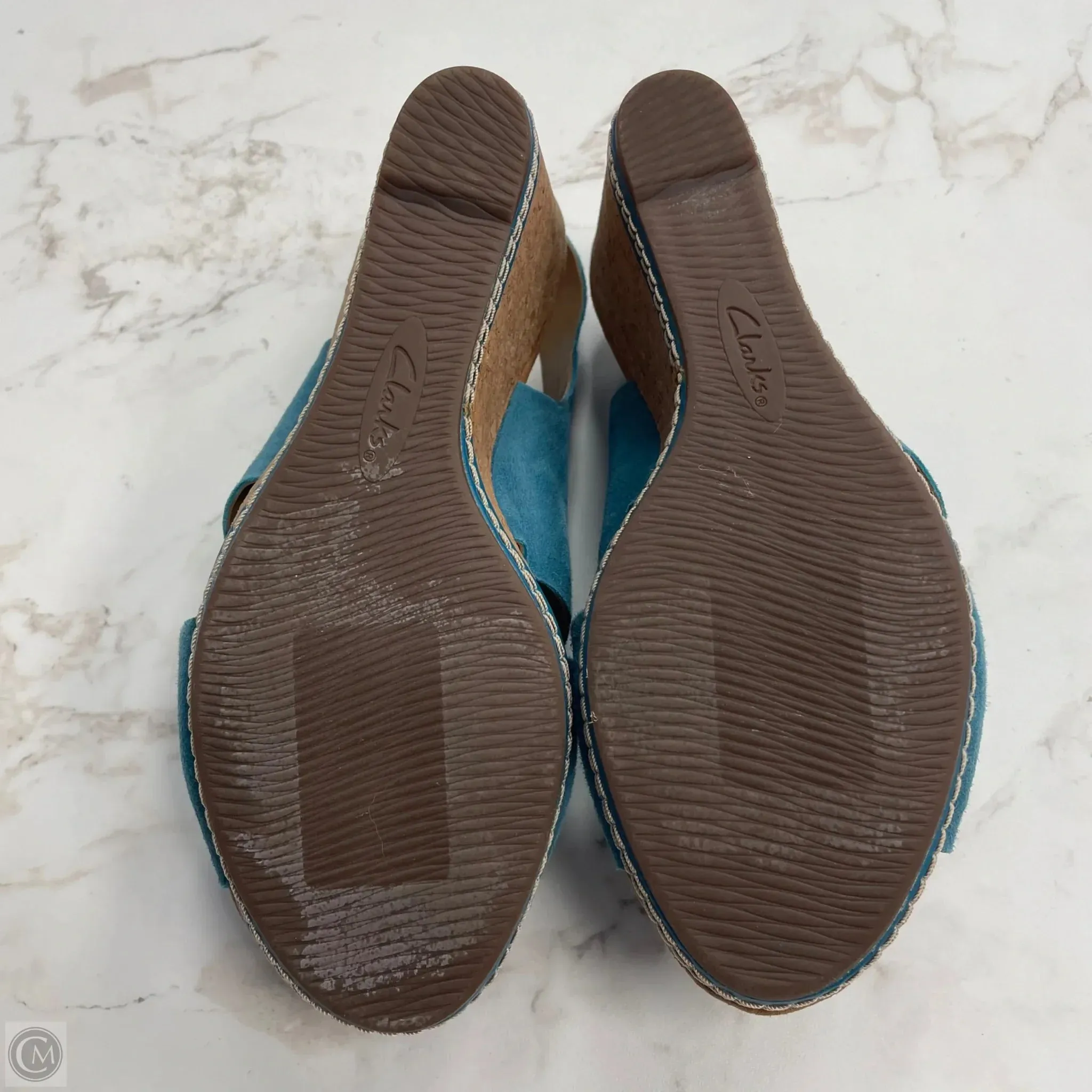 Sandals Heels Wedge By Clarks In Aqua, Size: 8.5