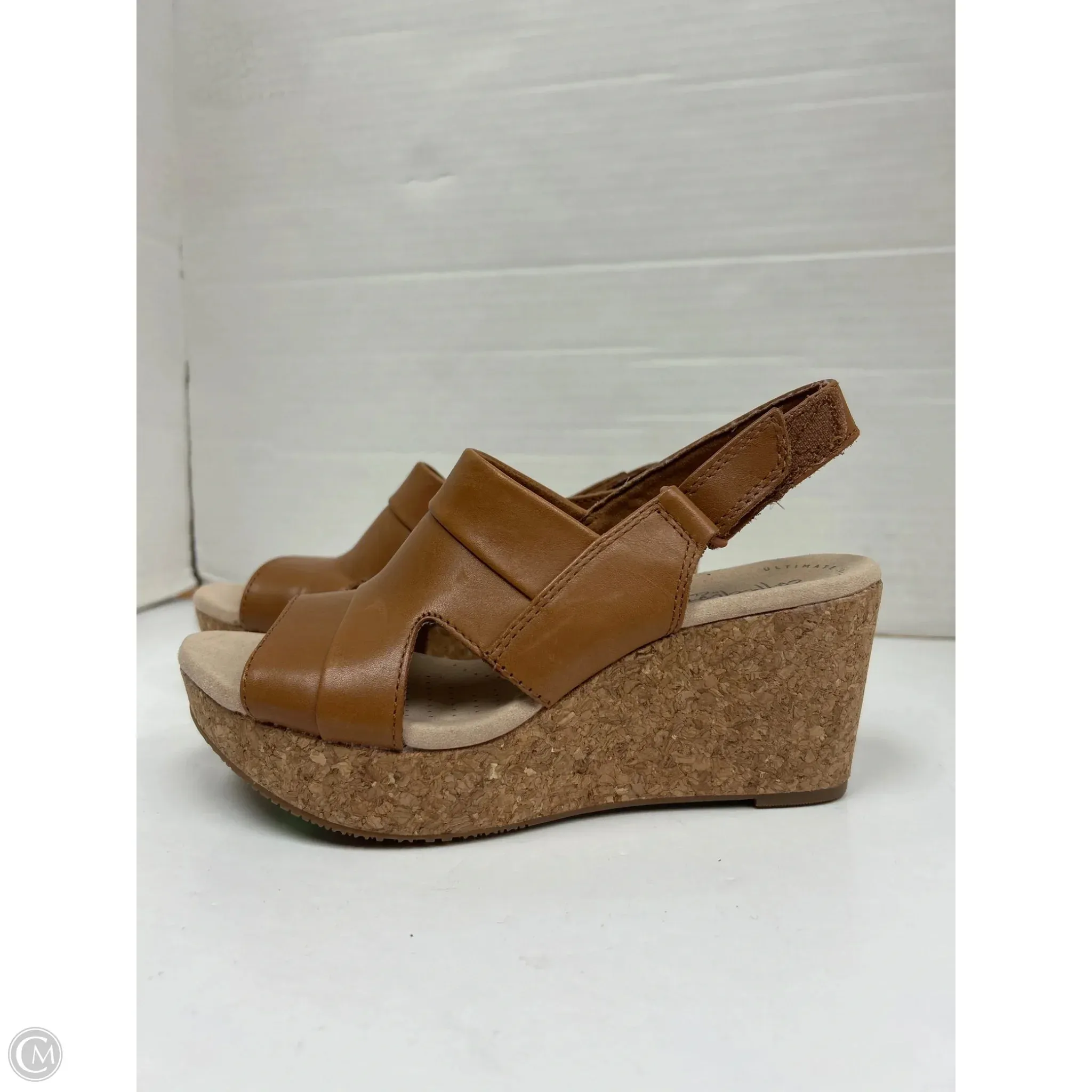 Sandals Heels Wedge By Clarks In Brown, Size: 6.5