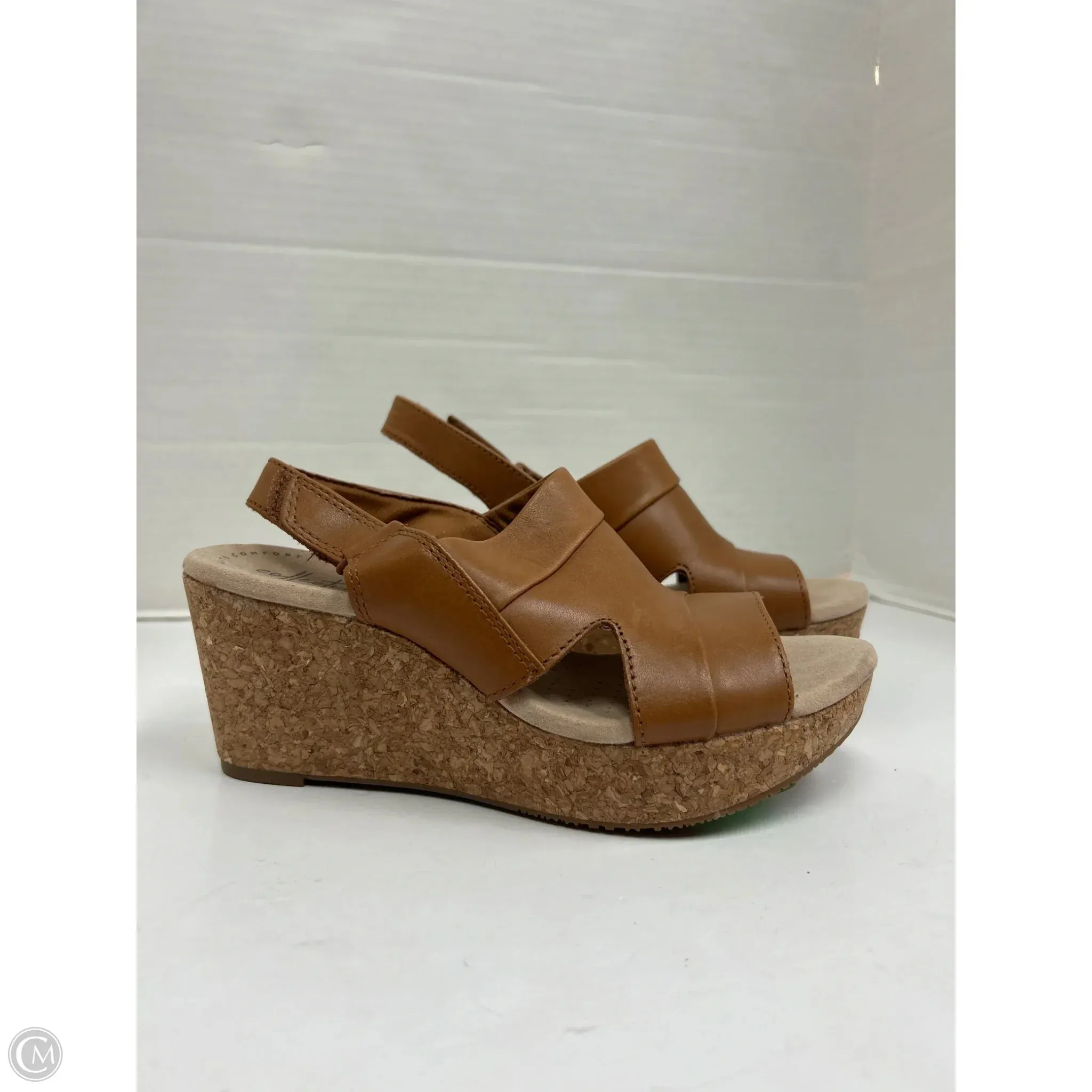 Sandals Heels Wedge By Clarks In Brown, Size: 6.5