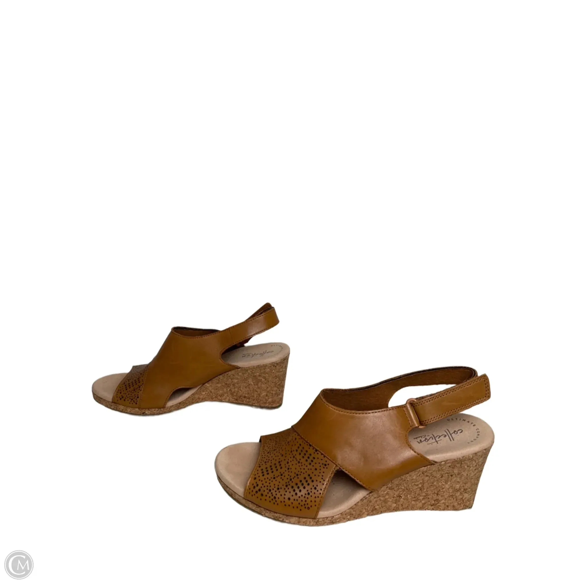Sandals Heels Wedge By Clarks In Brown, Size: 8.5