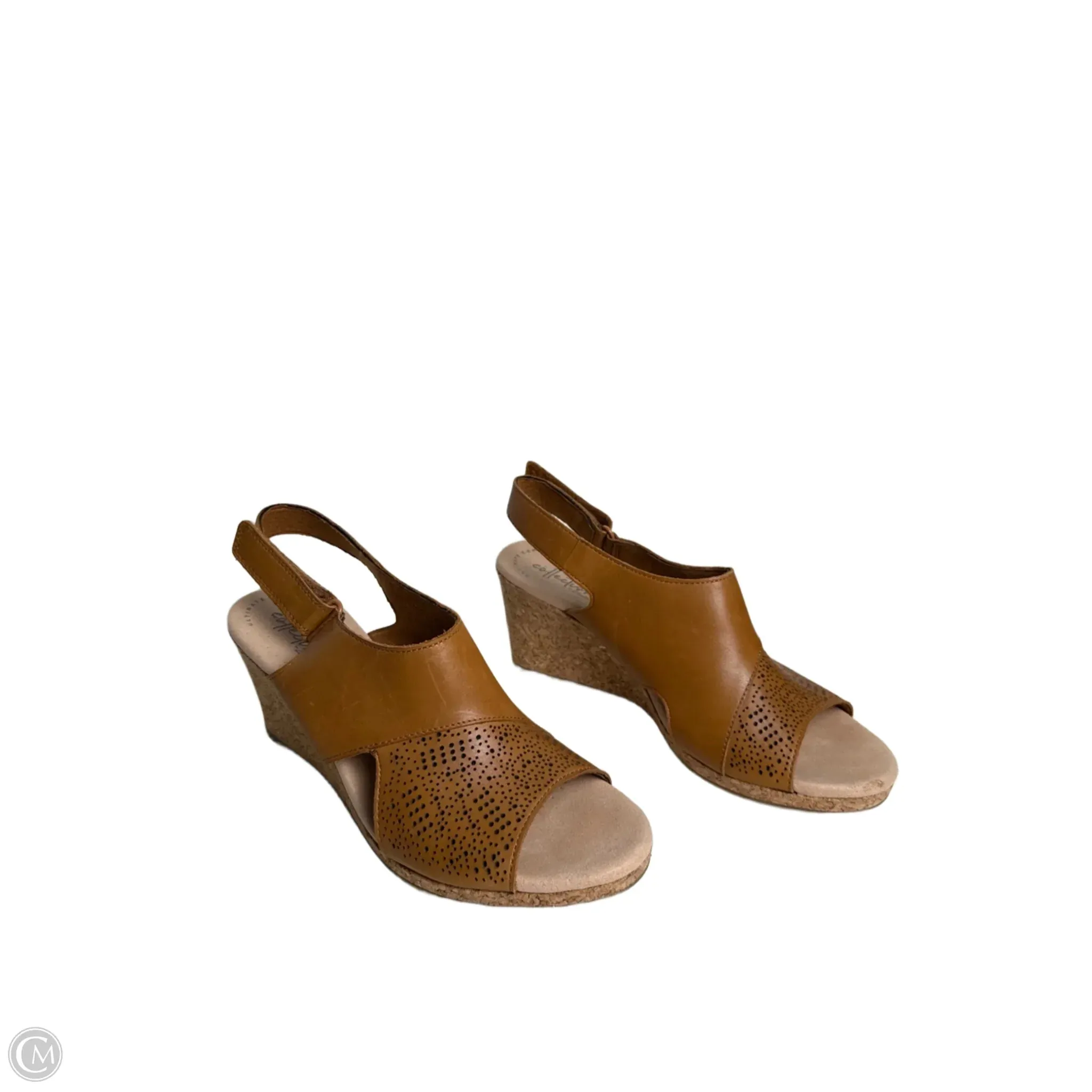 Sandals Heels Wedge By Clarks In Brown, Size: 8.5