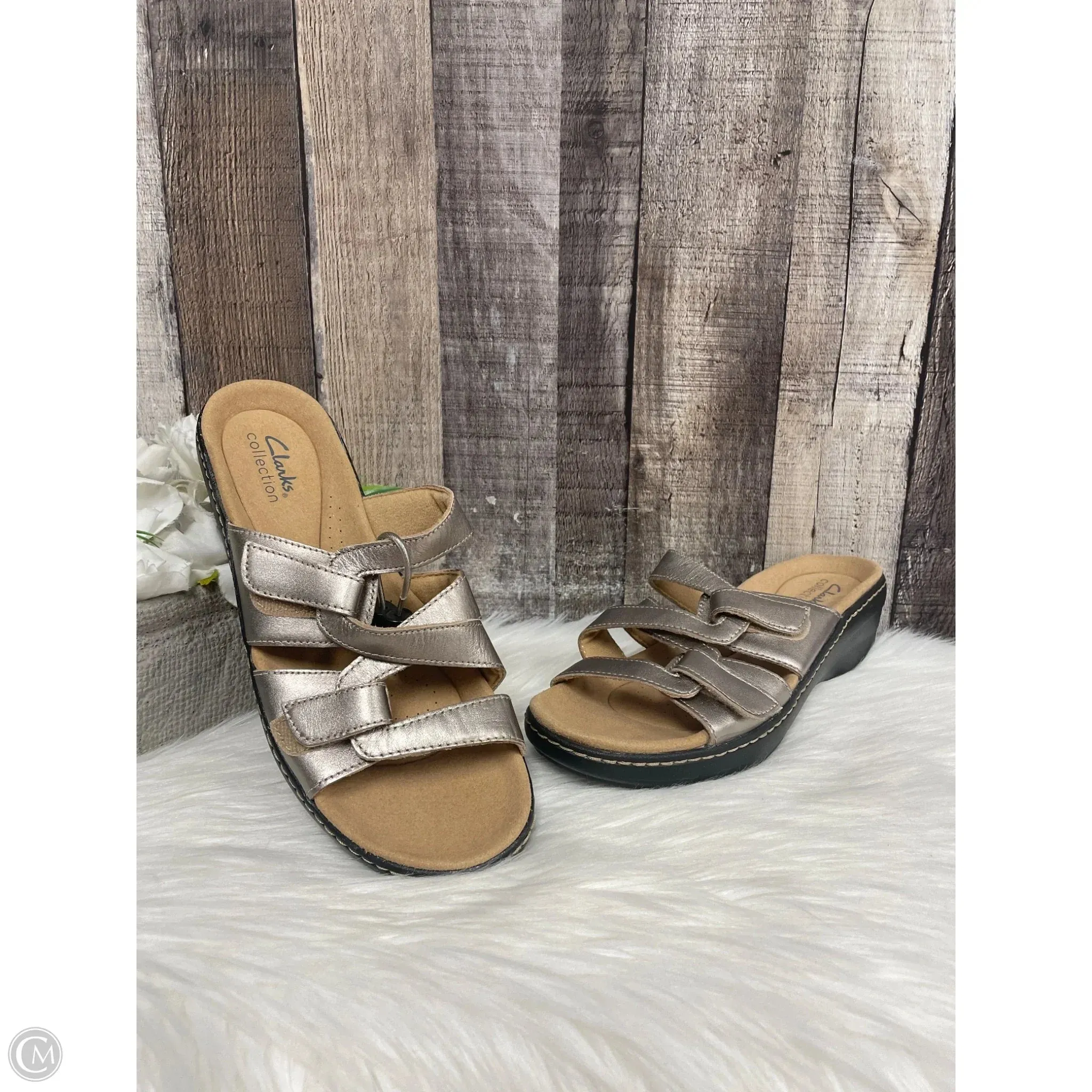 Sandals Heels Wedge By Clarks In Gold, Size: 8.5
