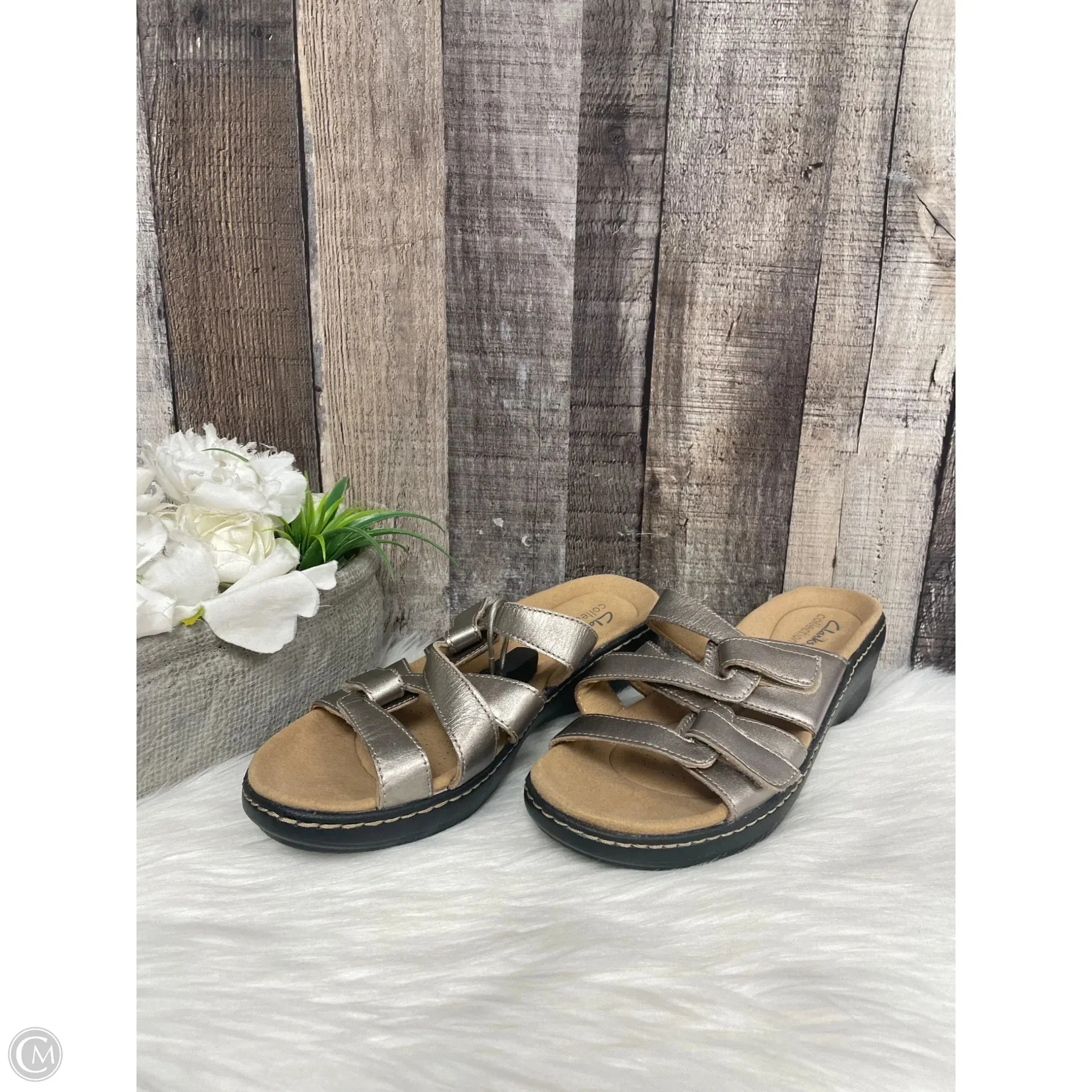 Sandals Heels Wedge By Clarks In Gold, Size: 8.5