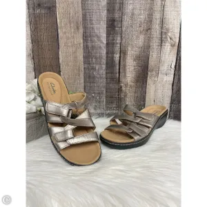 Sandals Heels Wedge By Clarks In Gold, Size: 8.5