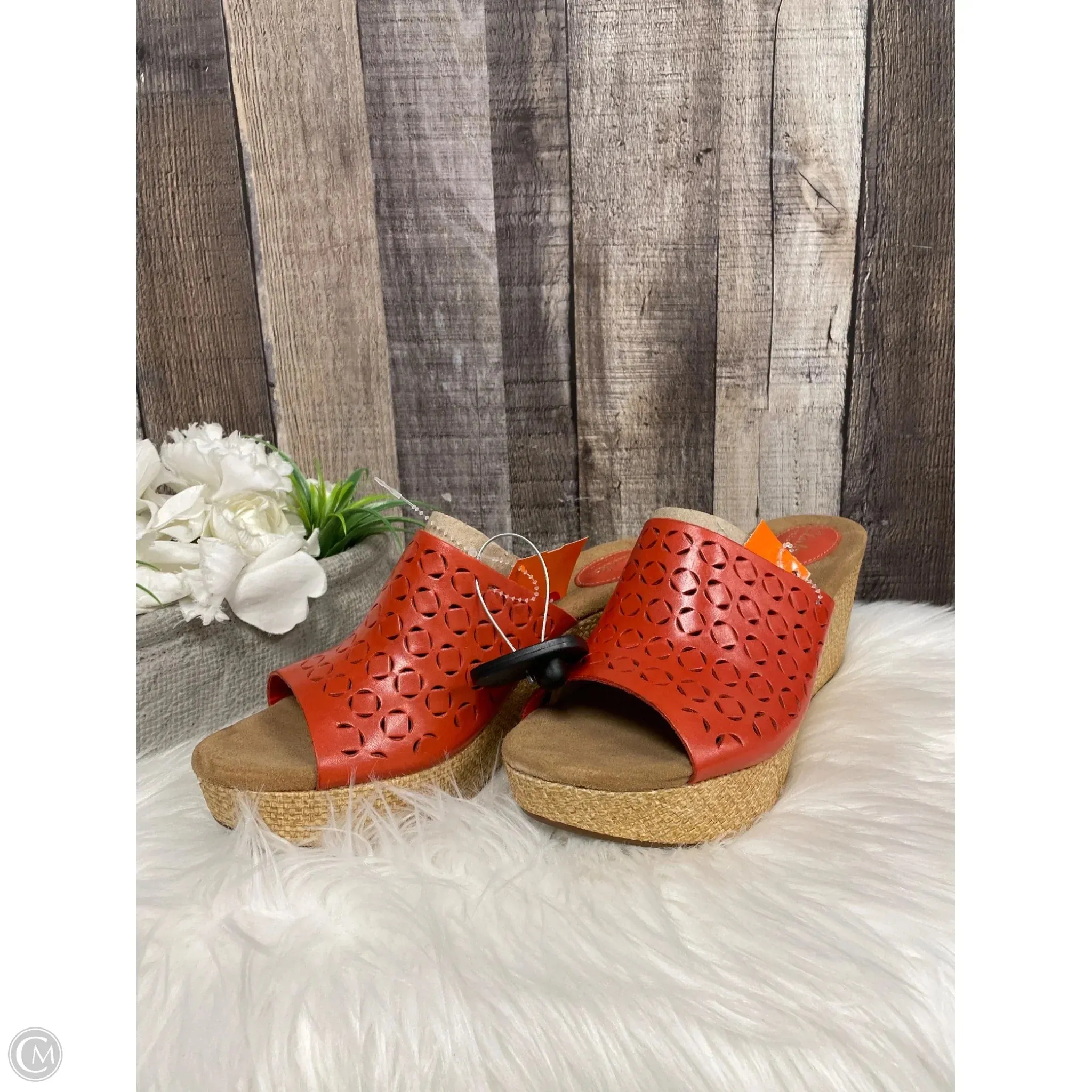 Sandals Heels Wedge By Clarks In Orange, Size: 10