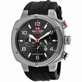Seapro Men's Watch - Guardian Silver Tone Case Black Dial Rubber Strap | SP3341
