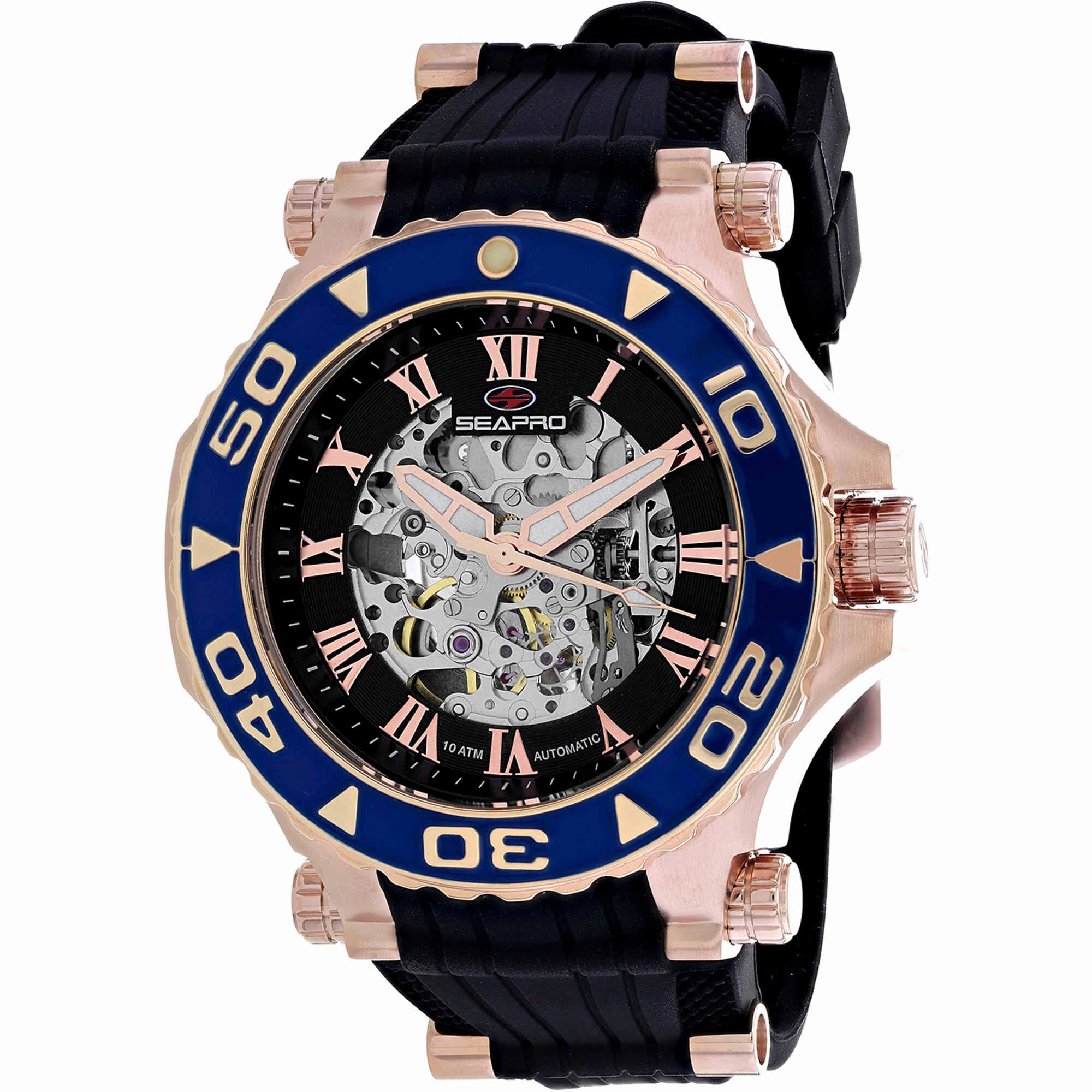Seapro Men's Watch - Seaway Automatic Rose Gold Case Black Rubber Strap | SP7755